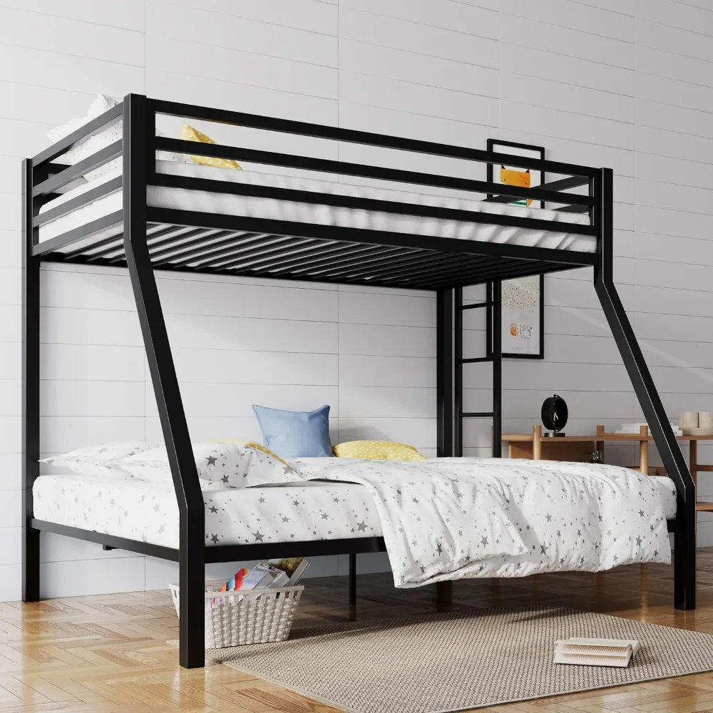 

Metal Bunk Bed Twin Over Full Size with Removable Stairs, Heavy Duty Sturdy Frame with 12" Under-Bed Storage for Teen