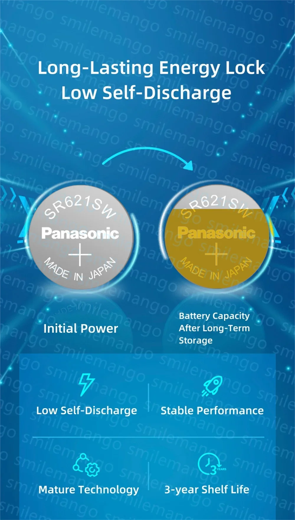 2-50PCS Panasonic button battery SR621SW D364 Longines 364 Tiansuo CK is applicable to Casio LR621 Imported Silver oxide battery