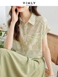 Vimly Short Sleeves Chiffon Shirts & Blouses 2023 Summer New Green French Top Women Turndown Collar Office Lady Female Clothing