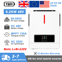 Y&H 6.2KW Hybrid Solar Inverter 48VDC 220VAC On/Off-grid Solar Inverter Dual AC Output MPPT 120A Solar Charger Max PV 500V