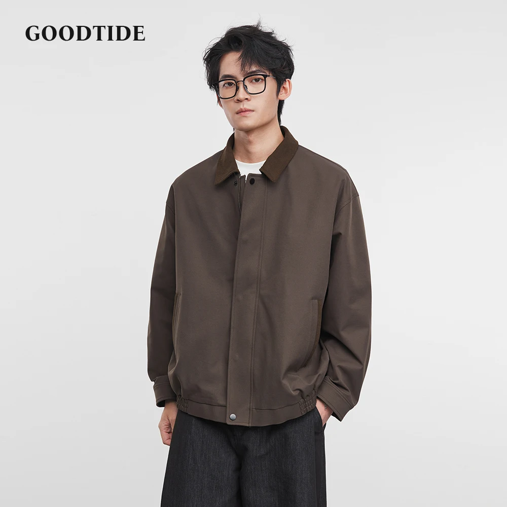 Jaket Fashion Pria Retro Amerika 2025 Musim Semi dan Gugur Baru Longgar Warna Solid Kerah Kerja Atasan Jaket Pria