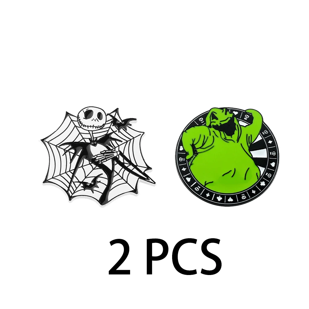 2 Pcs The Nightmare Before Christmas Brooch Retro Jack Skellington Oogie Boogie Pin Backpack Clothing Jewelry Metal Badge Access