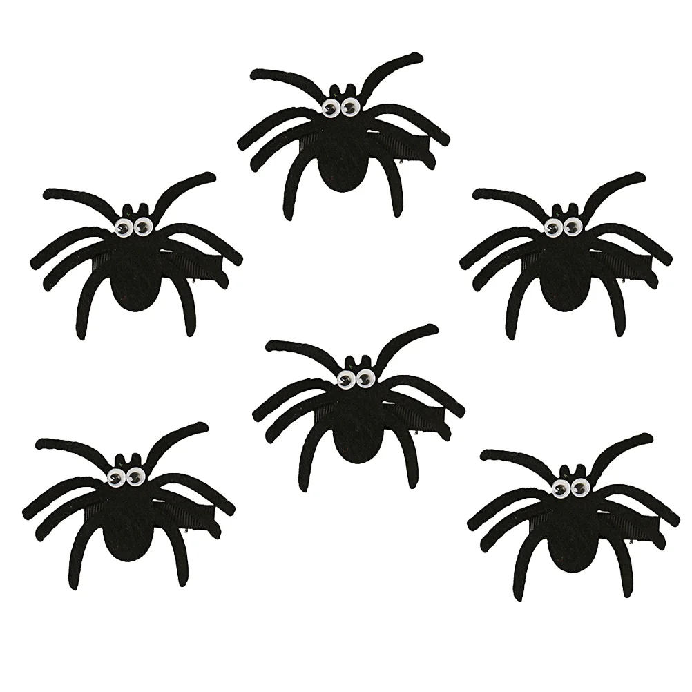 6pcs Spoof Black Spider Hair Barrettes Halloween Dress Up Hair Ornament Party Props Spider Hair Clips Funny Hair Pin Hair Access