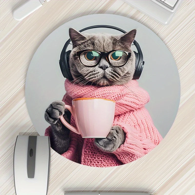 Placement aleatório impresso gato redondo portátil mouse pad computador tapete de mesa de escritório durável antiderrapante engrossado dos desenhos animados tapete de mesa