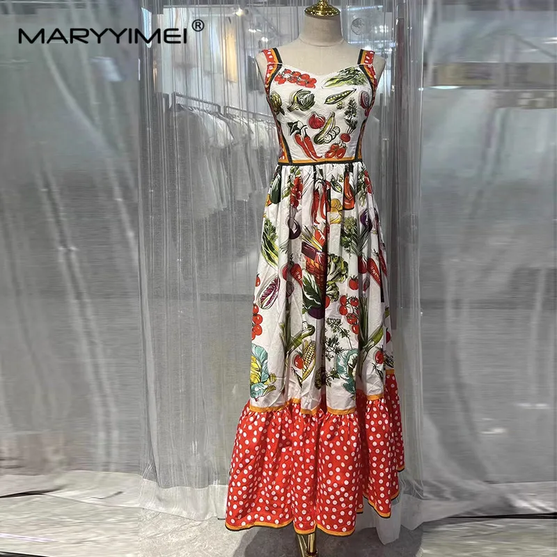 MARYYIMEI New Fashion Runway Women's Matching Dress With The Same Vegetable Polka Dot Positioning Printing Big Swing Dress