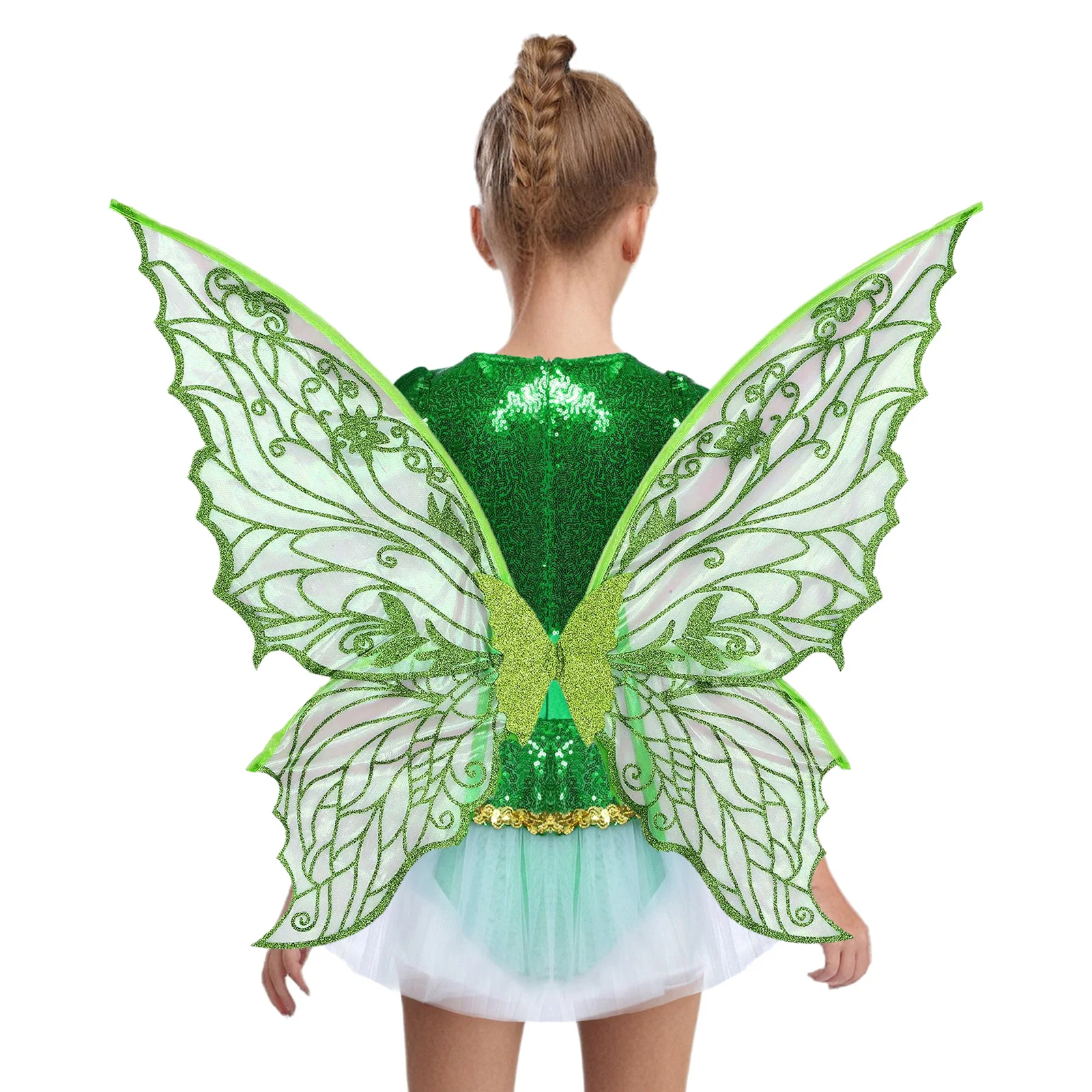 أطفال بنات الجنية زي فستان بتصميم حالم بلا أكمام الخصر الذهب حزام شبكة غير النظامية هيم المدمج في ملخصات فستان مع أجنحة الجنية #4