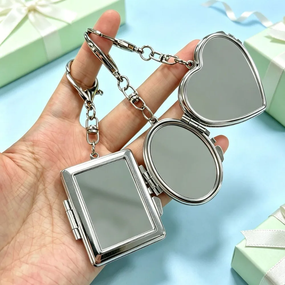 Großhandel Benutzerdefiniertes Logo Name Metall-Spiegel Schlüsselanhänger Tragbare Make-up-Fototasche Personalisierung Herz Quadrat Charm Geschenk – Detail 9