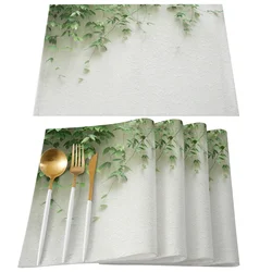 Minimalist Leaves Wall White Placemats Set of 4/6pcs Kitchen Coffee Accessories Coasters Home Dining Table Decor Linen Mats