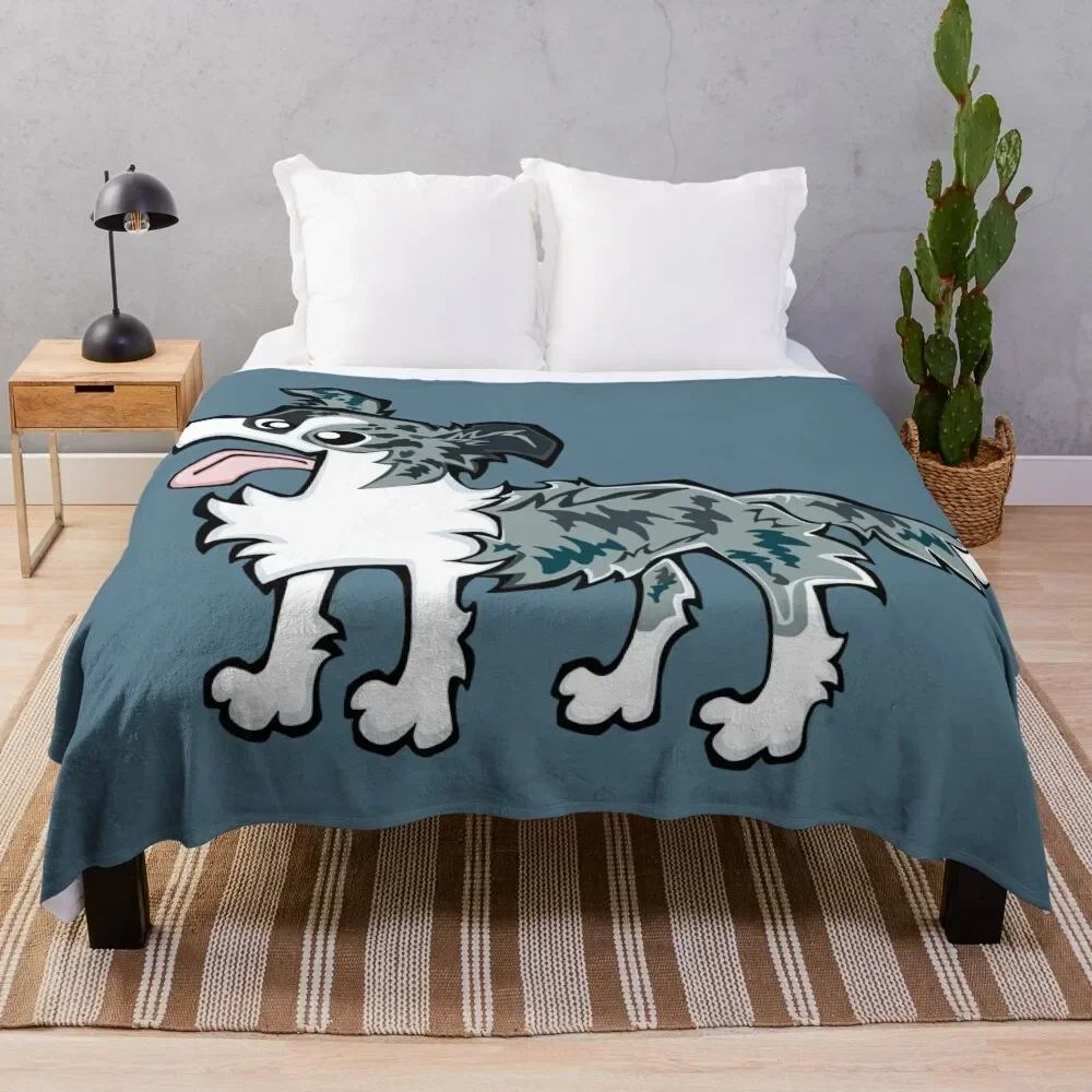 Border Collie - Blue Merle (Full Body) BLUE BG Throw Blanket Hairy anime blankets ands Vintage Blankets