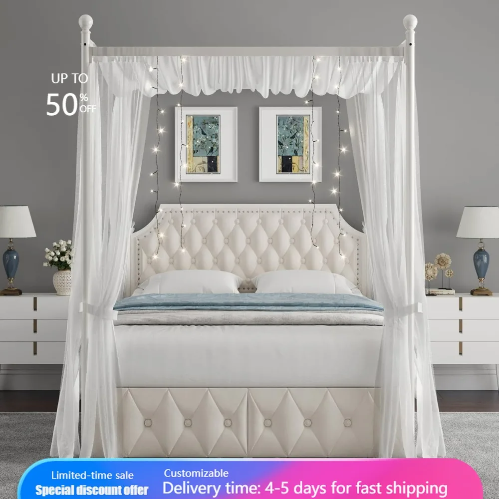 Queen Tufted Canopy Storage Bed 2