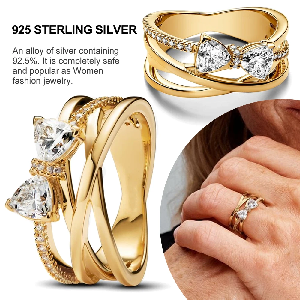 2024 New 925 Silver Ring Sparkling Bow & Crossover Band Ring Original S925 Finger wedding Ring DIY Women Fine Jewelry Gift