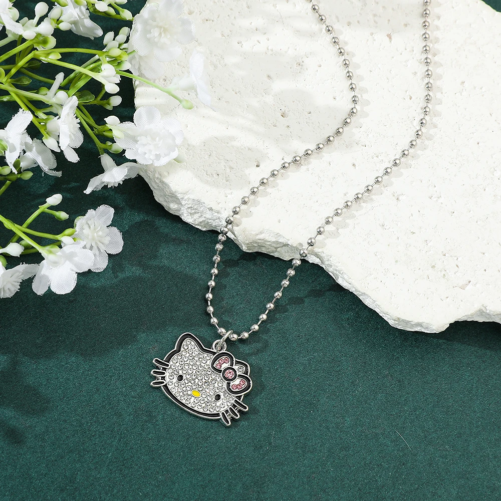 Hello Kitty Sanrio Necklace Silver Color Layer Shining Bling Women Clavicle Chain Elegant Charm Wed Pendant Jewelry Gift