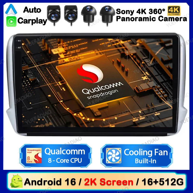 Android 16 Car Radio For Peugeot 2008 208 2012 2013 - 2018 Multimedia Stereo Video Player NAVI GPS 4G WIFI Wireless Carplay Auto