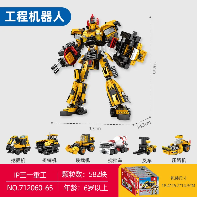 SEMBO BLOCKE 6 in 1 Robot di ingegneria Building Blocks Escavatore Miscelatore Rullo Modello Giocattolo per Ragazzi
