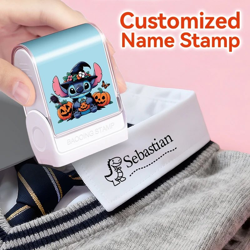 

Custom Name Stamp Featuring Disney Stitch, Fashionable Personalized Seal for School Supplies Sorting, Great Halloween Gift