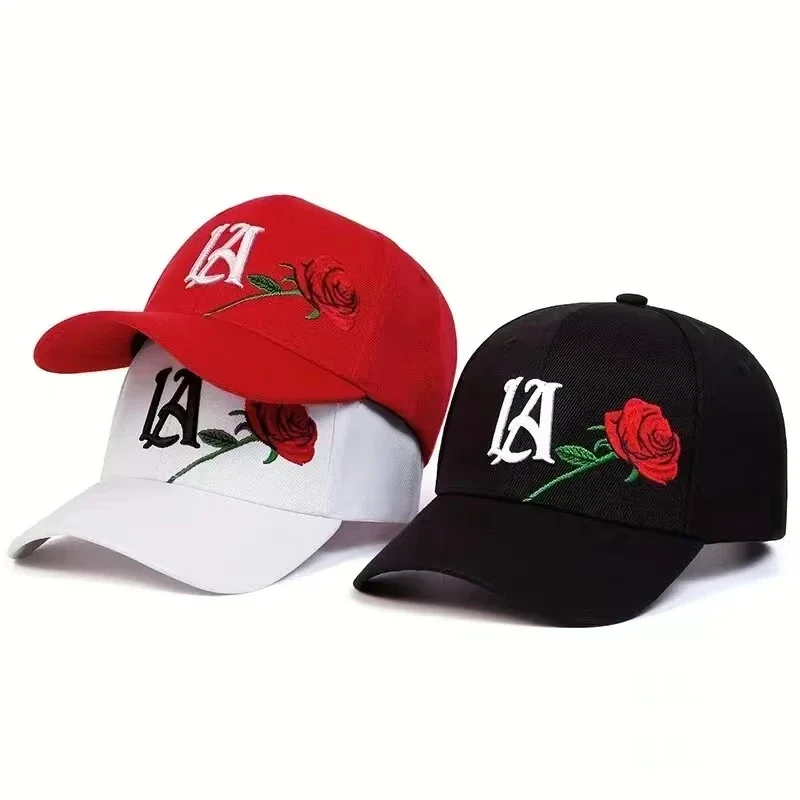 

Fashion Unisex LA Rose Embroidery Baseball Caps Man Woman Spring Autumn Outdoor Adjustable Casual Hats Sunscreen Gorras Hombre