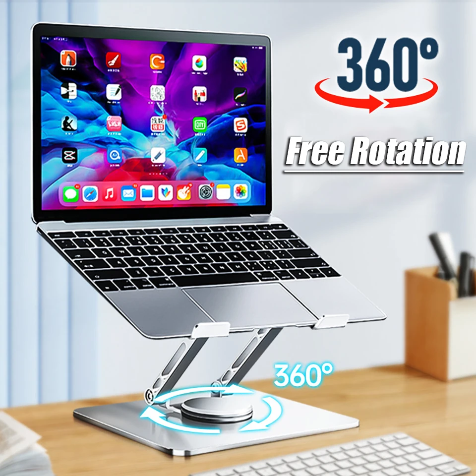 HKYC Laptop Stand 360° Rotatable Notebook Tablet Holder Liftable Aluminum Alloy Stand Compatible with 10-17.3