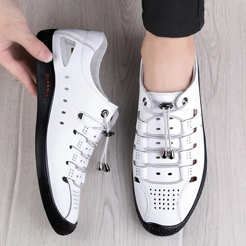 

Летние сандалии, мужские пляжные повседневные кожаные мужские сандалии, модная пляжная прогулочная обувь, кроссовки, уличные дорожные тапочки