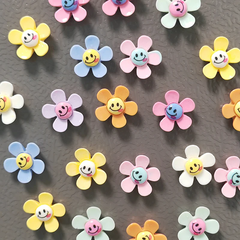 10pcs Mixed Colors Smiling Face Flowers Fridge Magnets Fancy Cute Home Decoración Sticker Decor Photo Note Holder