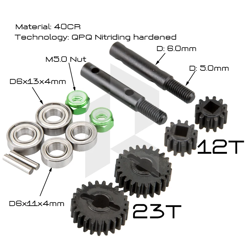 RhinoRC Hardened Overdrive Portal Axle Shafts Gears For Axial Capra Offset Axles CNC Full Upgrade Kit