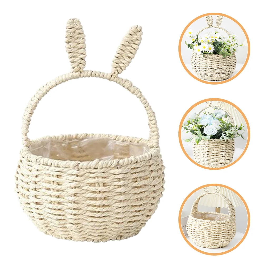 

Shopping Basket Flower with Handle Woven Picnic Handheld Portable Storage Fruit