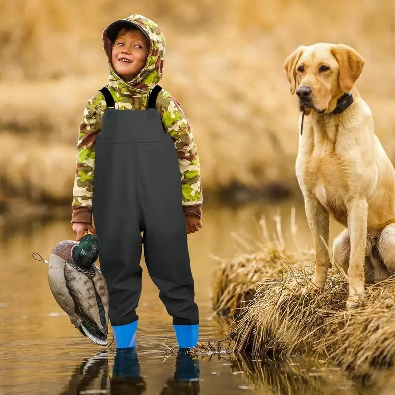 2024 bambini pesca petto trampolieri attività all\'aperto ragazza ragazzo PVC pantaloni antipioggia impermeabile Bootfoot tuta da pesca da caccia ad