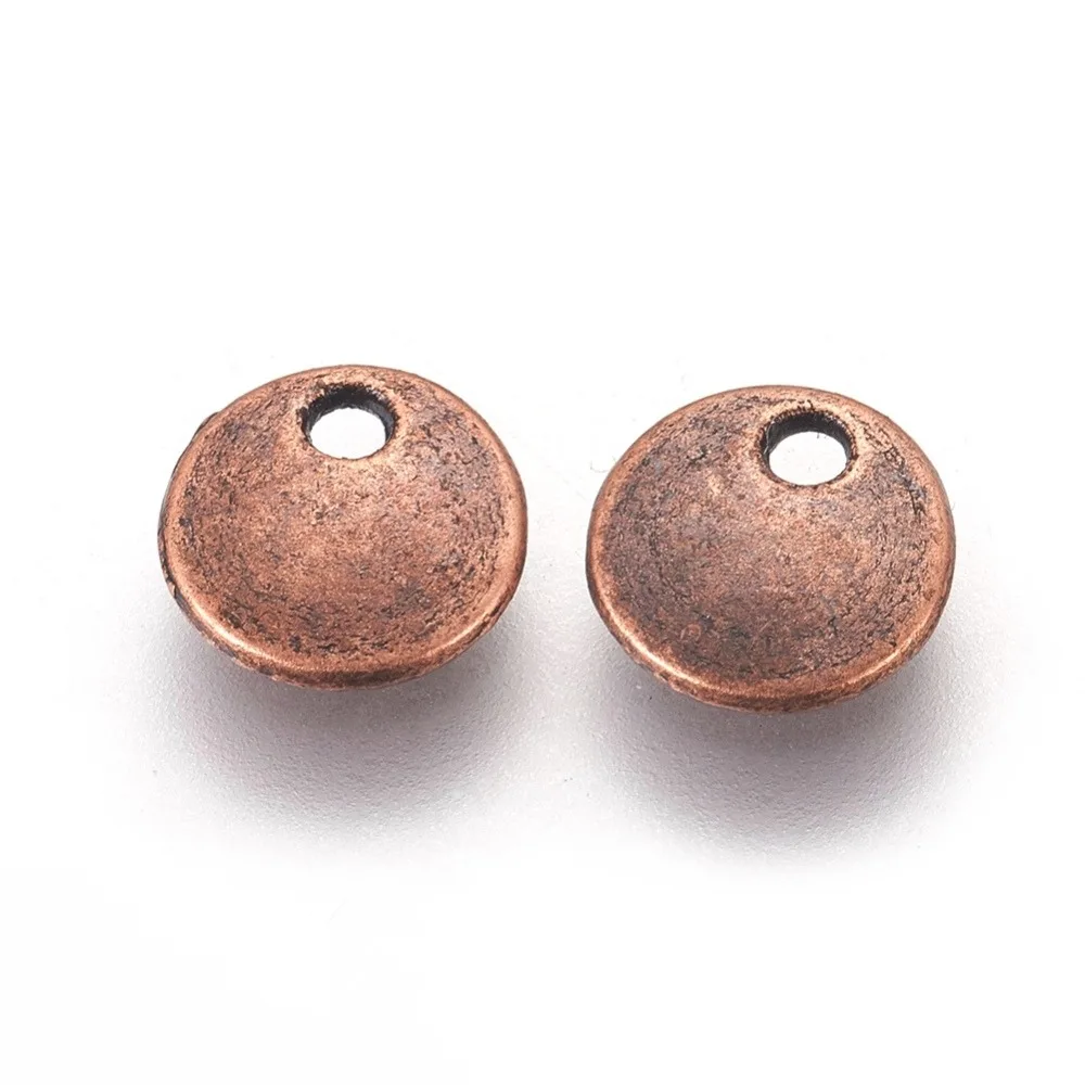 100 pièces pendentifs en alliage estampage étiquettes vierges sans Cadmium sans Nickel sans plomb plat rond rouge cuivre 8x1.5mm