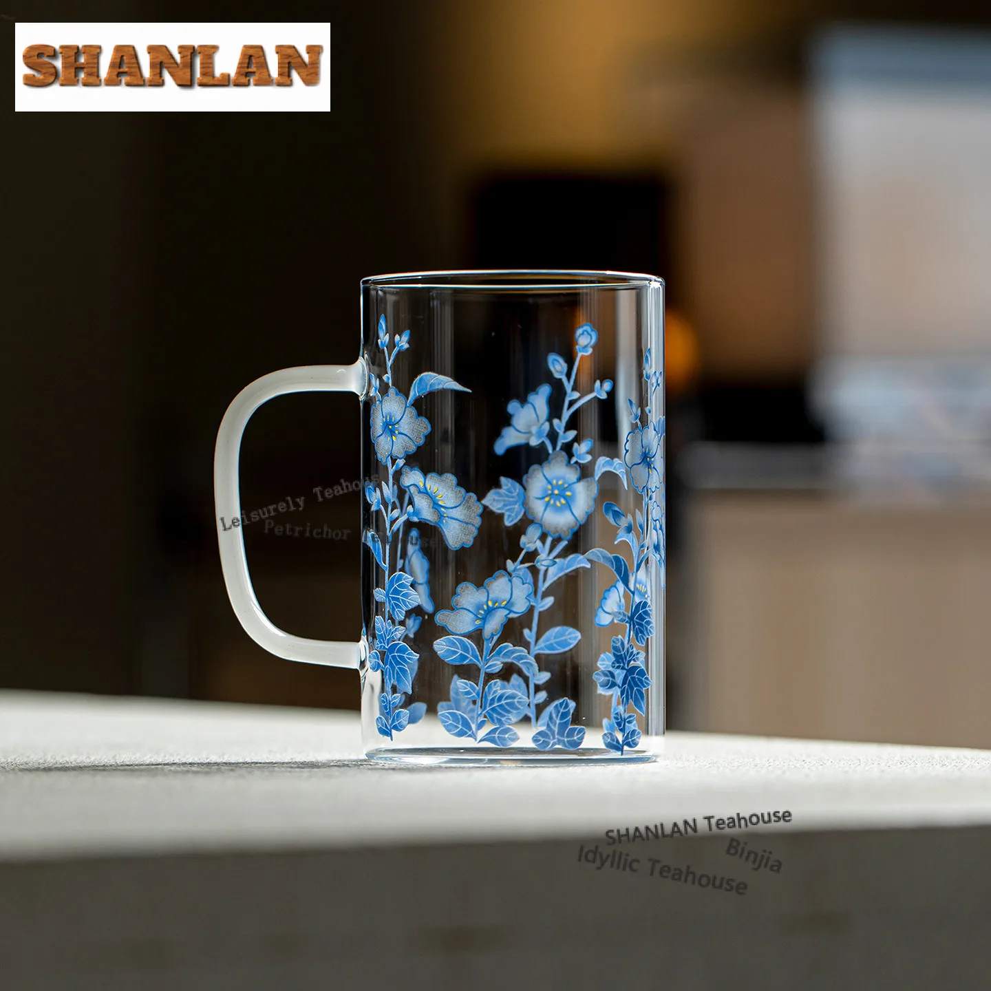 

330 мл стеклянная кофейная кружка с синим цветком, древняя овсяная кружка для завтрака, кружка для послеобеденного чая, бытовая офисная чашка для воды, посуда, подарок