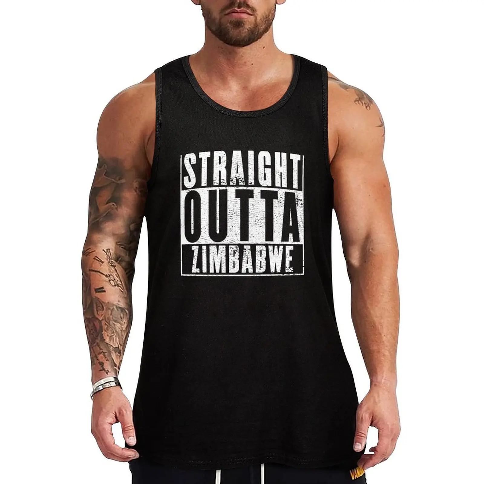 Straight Outta Zimbabwe Tank Top cute tops gym men Gym T-shirts for men Men's summer vest