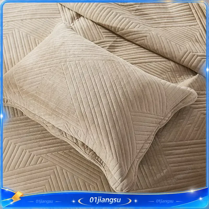 Lightweight Quilted Crystal Velvet Bedspread Set 3pcs European Style Soft Comforter Cover Casual Home Bedding Sets for