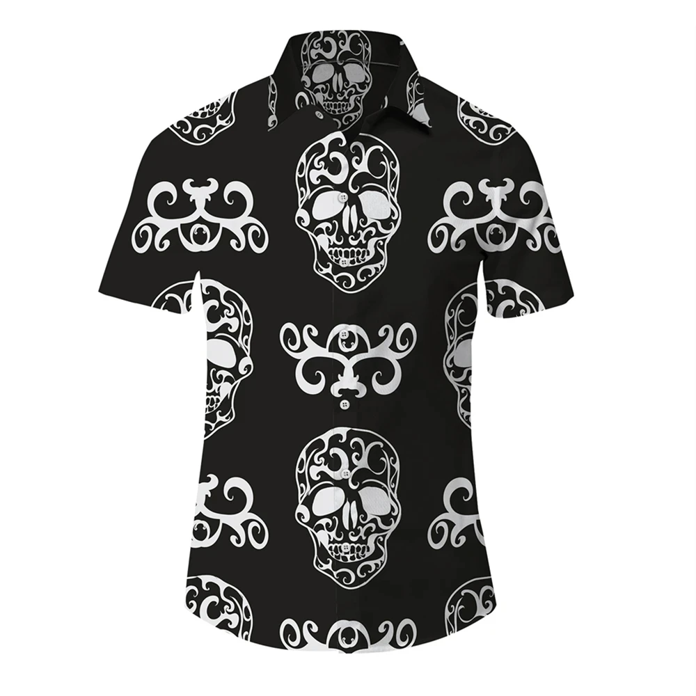 Summer Hawaiian Men's Skull Shirt 3D Printed Beach Shirt Short Sleeve Button Casual Men's Skull Shirt Plus Size Shirts For Men's