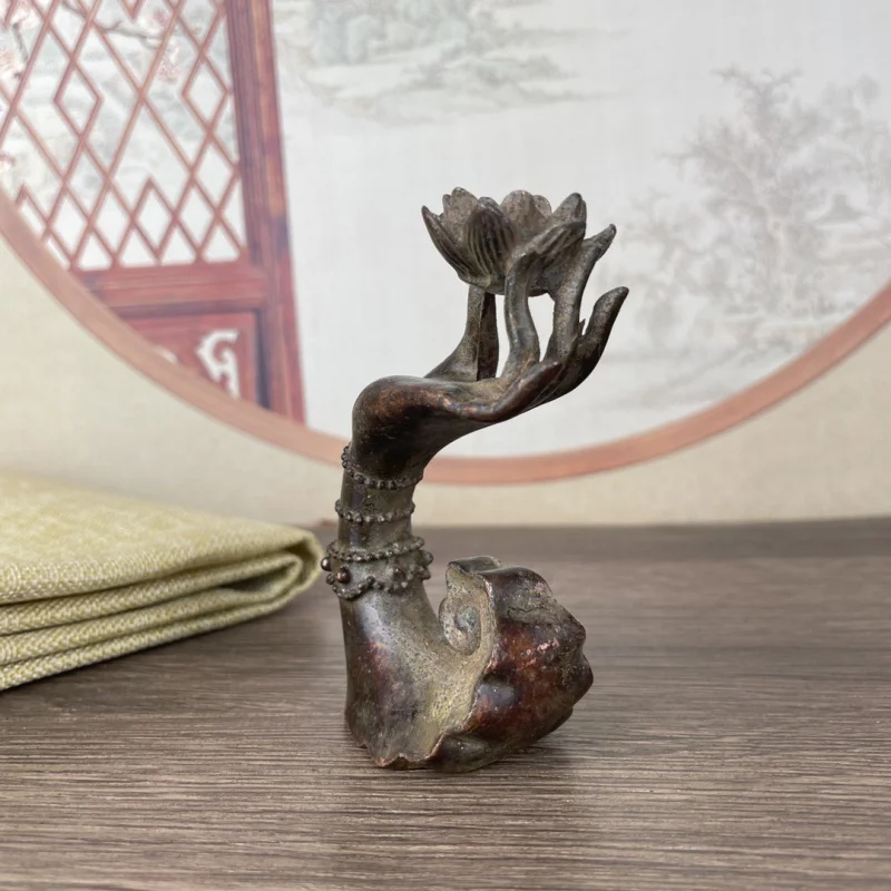 Antique Copper Backflow Incense Buddha Hand Lotus Incense Holder Decoration Copper Aromatherapy Incense Holder Zen Decoration An image 3