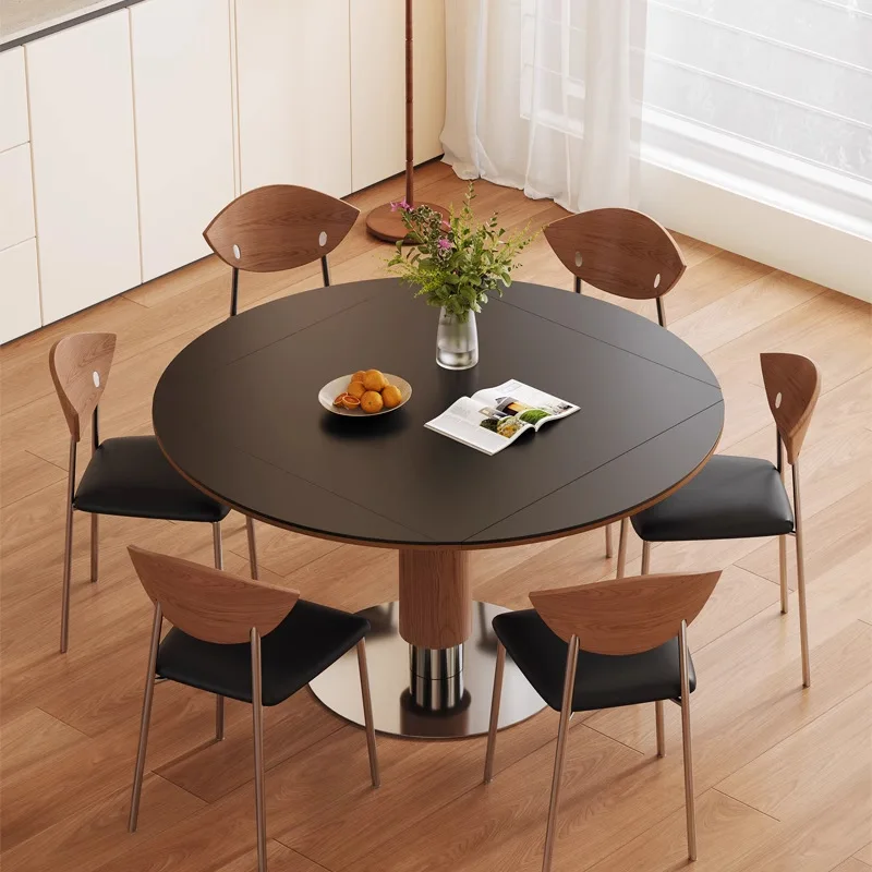 LTT French square rock slab dining table in the ancient style solid wood small apartment round folding dining table
