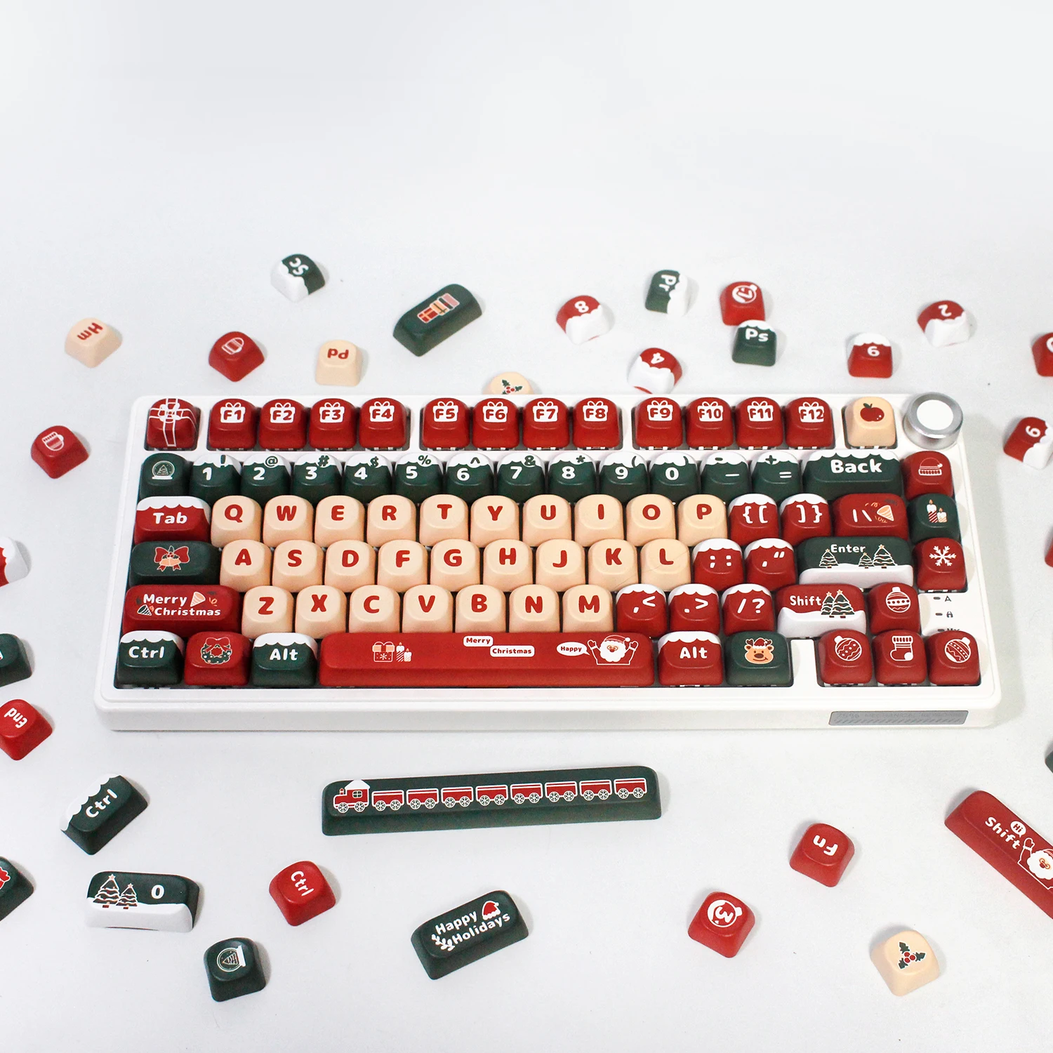 Imagem -02 - Merry Christmas Theme Keycaps Teclado Mecânico Cereja Pbt mx Switch Sublimação de Tintura Vermelho Verde 130 Key Caps