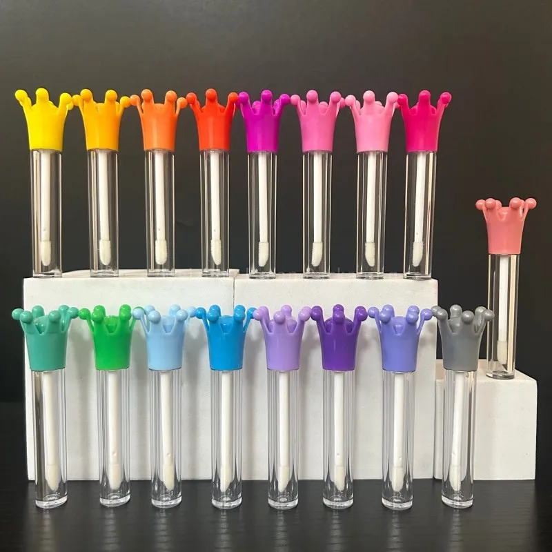 

50 шт. милых цветных тюбиков для блеска для губ в форме короны, пустые тюбики для детского макияжа с кисточкой, 2,5 мл