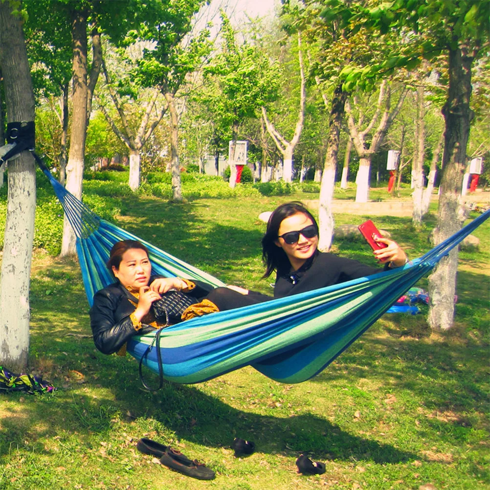 1 conjunto de rede de acampamento arco-íris listrado lona portátil leve rede para viagens ao ar livre jardim praia relaxamento