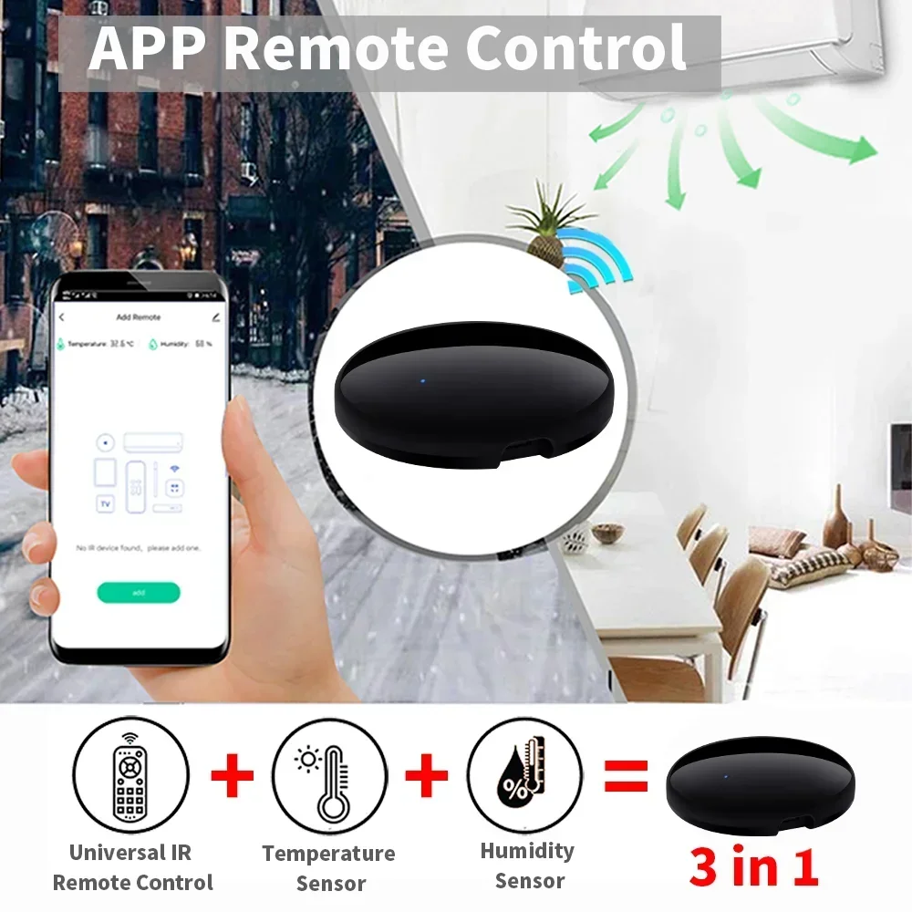 Tuya WiFi Universal IR Remote With Temperature Humidity Sensor for AC,TV Smart Home Work with Alexa,Google Home Yandex Alice