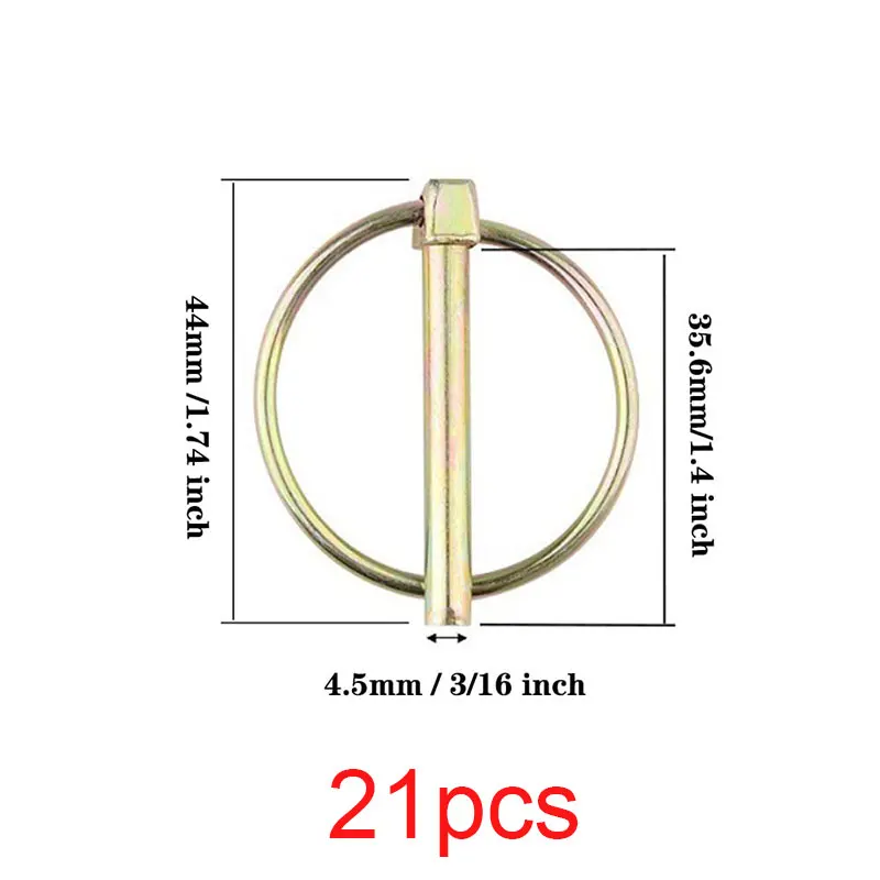 21PCS 3/16” x 1-7/16” Lynch Pins with Ring, Heavy Duty Round Linch Locking Pins for Farm Tractors Trailers Trucks Mowers