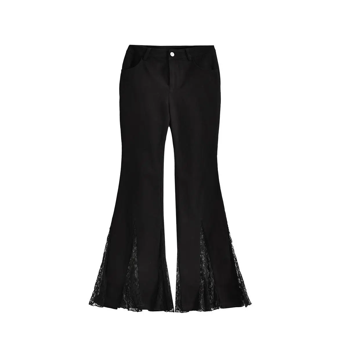 Designed Lace Splicing Boot-cut Pants for Women, Slimming High-waisted Casual Pants, Drapey Floor-length Pants