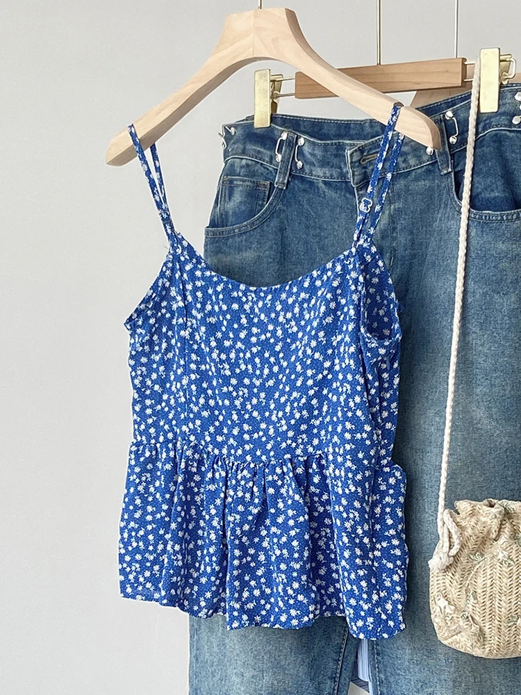 Koreanische Sle Spicy Girl Floral Design Svel Weste Strap frauen Sommer Neue Faion Asymmetrische Top ort Länge Pflanze Fl...
