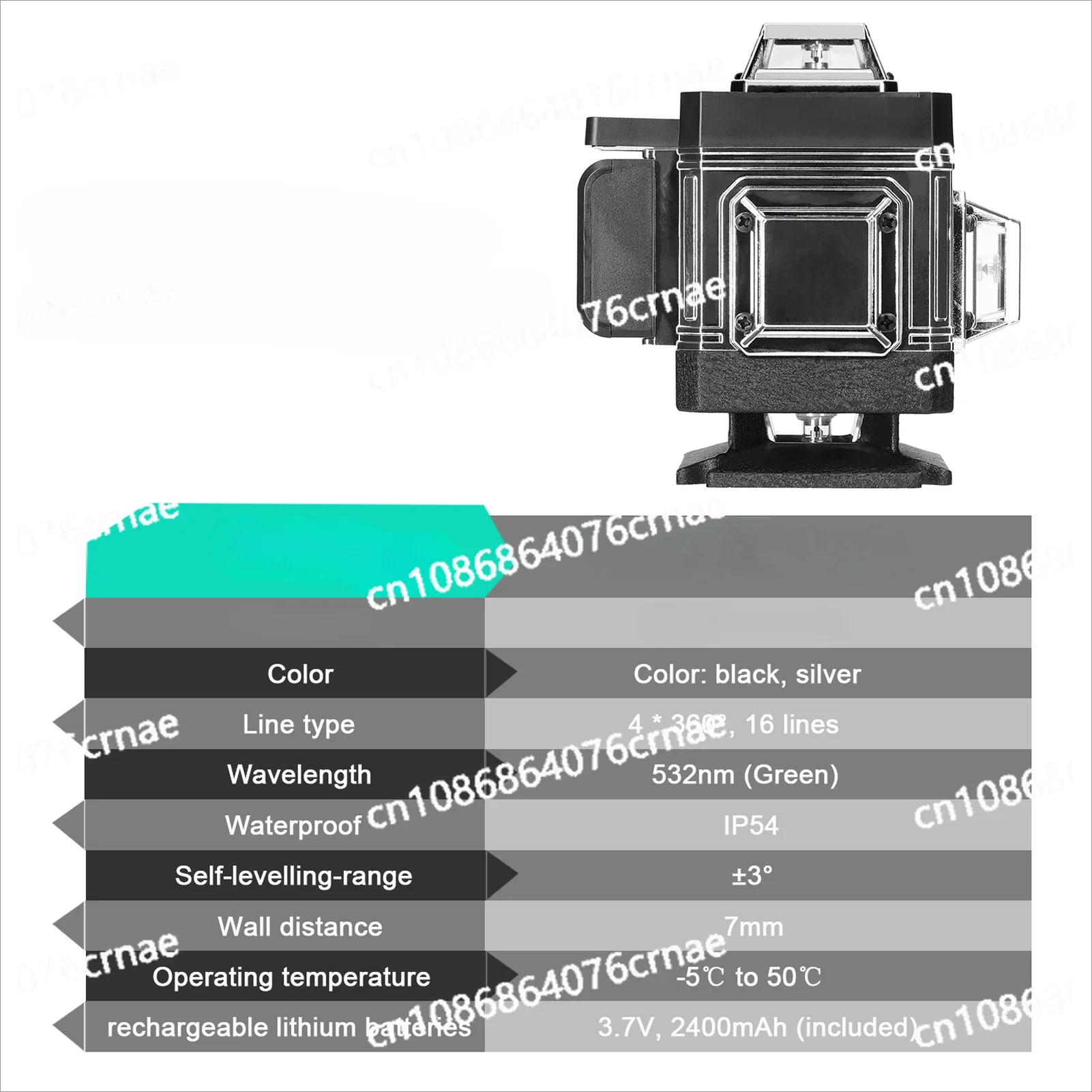 16 Line Laser Level 3° Self-Leveling Machine Rechargeable Waterproof Leveling Tool with 1.2m Adjustable Tripod Stand 2Battery