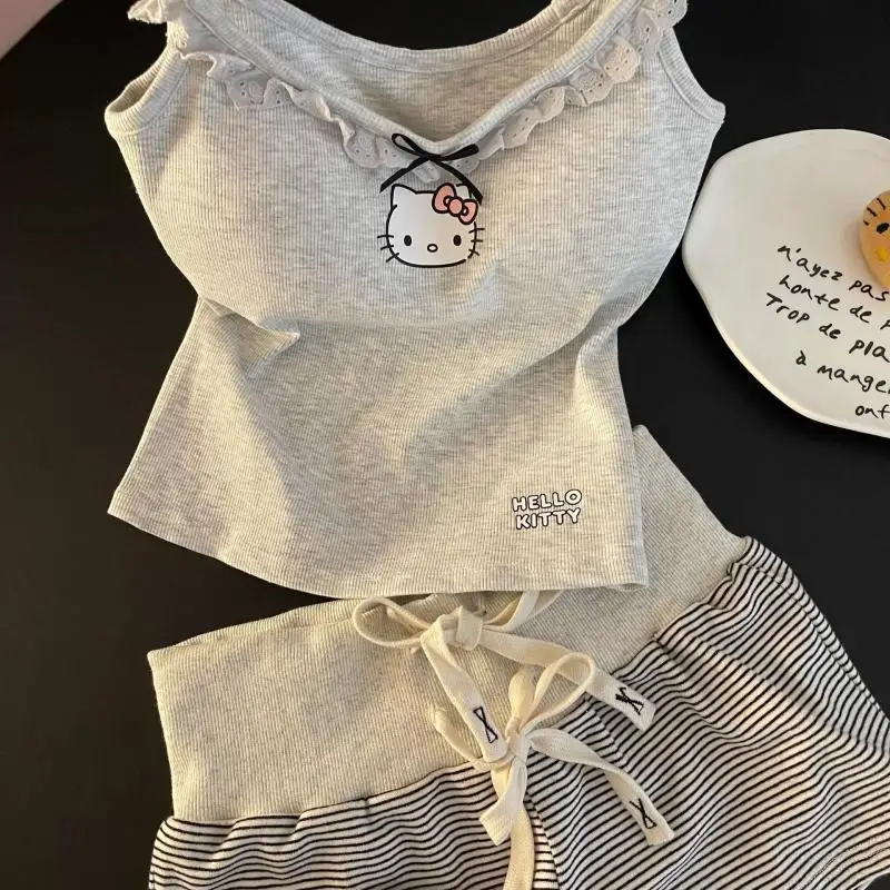 Sanrio Kawaii Hello Kitty женский жилет на бретельках летний с подушкой на груди Pure Desire подтяжки пижамы милый женский жилет для девочек