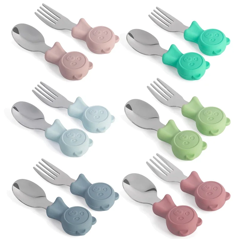 Cartoon Stainless Steel Kids Spoon Fork Set Baby Feeding Kid Children's Cutlery for Kids Food Feed Training Toddler Dinnerware