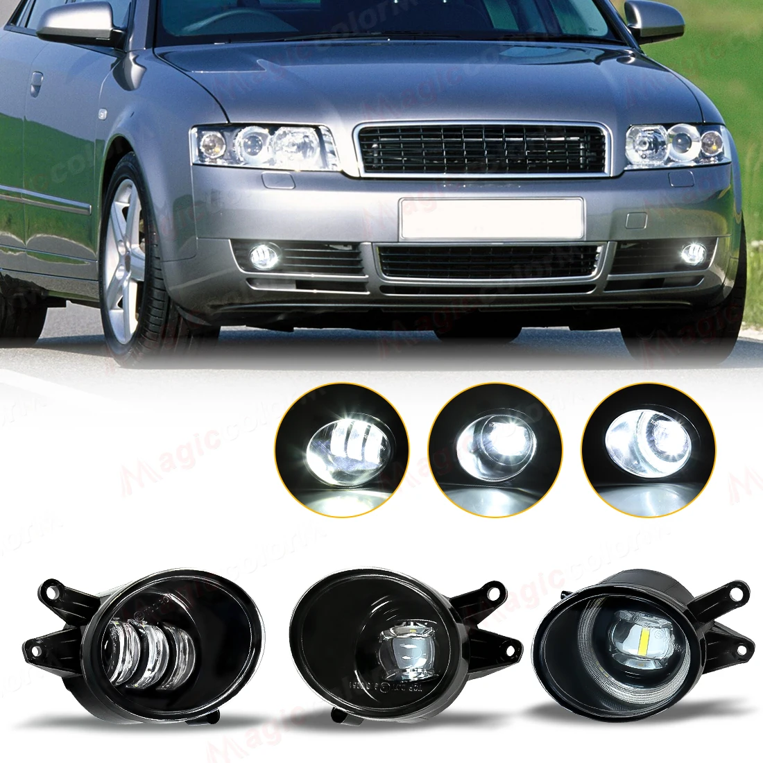 

For Audi A4 B6 2001 2002 2003 2004 2005 1 Pair LED Fog Lamp Assembly Front Bumper Headlight Angel Eyes White DRL Accessories 12V