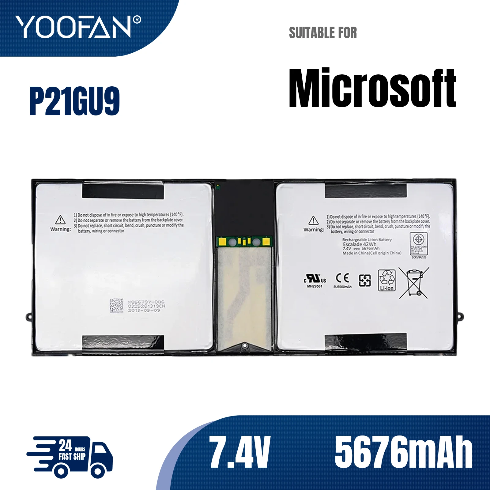 

YOOFAN 7.4V 42WH P21GU9 Laptop Battery For Microsoft Surface Pro 2 1601 Pro 1 1514 2ICP5/94/104