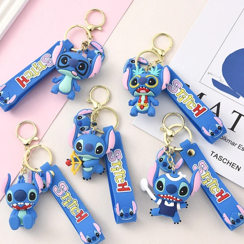 Disney Lilo & Stitch Keychain Kawaii Cartoon Figure Stitch Angel Silicone Pendant Keyring Car Backpack Key Holder Accessories