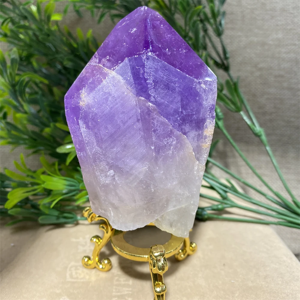 Stone Natural Crystal  Amethyst Scepter Quartz Purple Wand Healing Tower Minerals Specimen Reiki FengShui Raw Home Decor+Stand