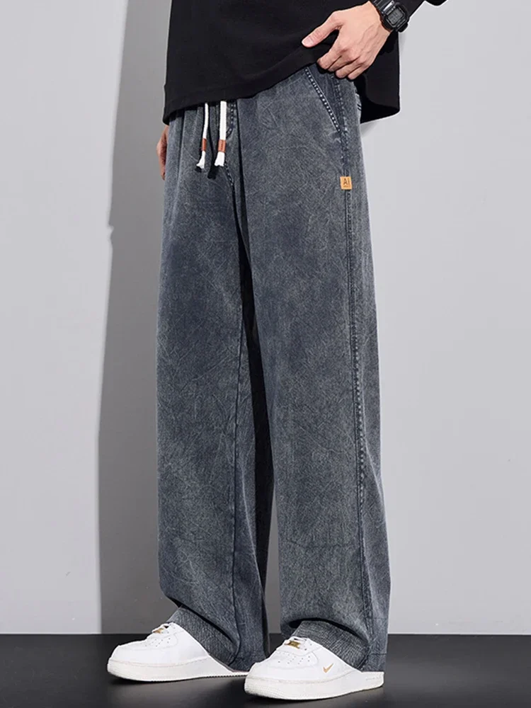 

Autumn New Drawstring Sweatpants Men's Loose Pants Straight Wide Casual Trousers Comfort Brand Male Clothing M-5XL