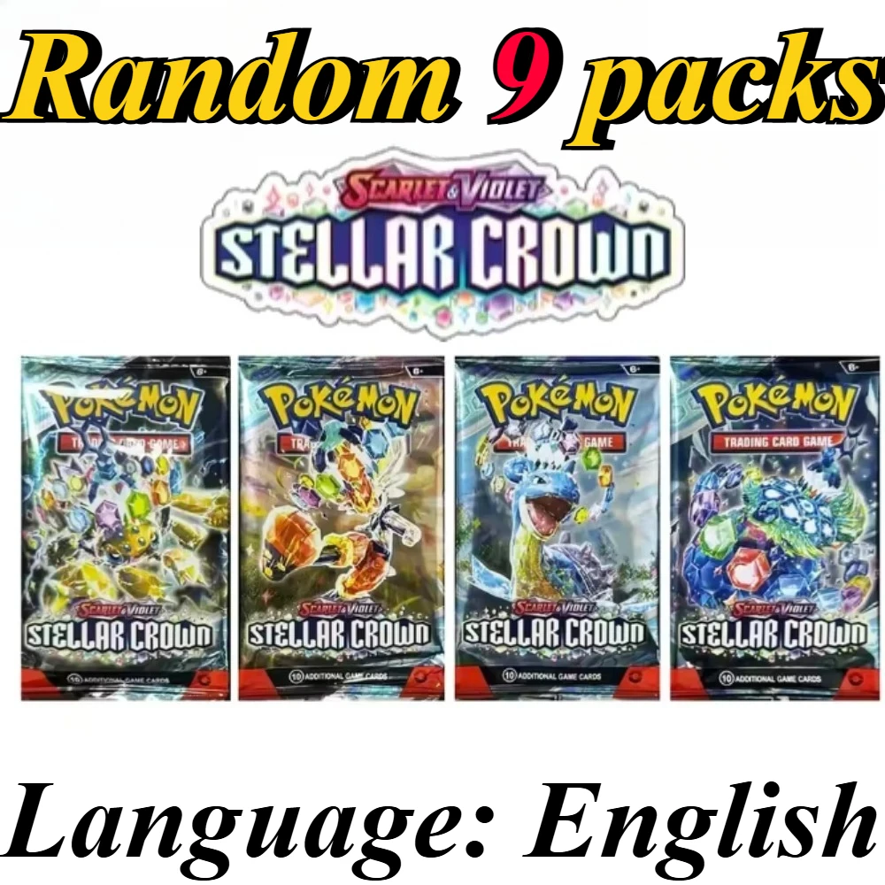 9 Packungen Pokémon-Kartenpakete Bright Stars Prismatic Evolutions, PALDEAN FATES, Englische Erweiterungspakete, Battle Transaction Card Geschenkset – Detail 14