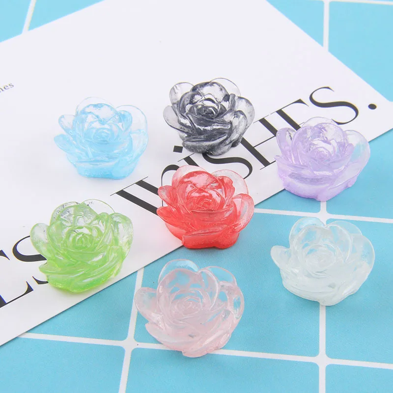 20Pcs New Transparent Flower Resin Crafts Flatback Cabochon Ornament Jewelry Making Hairwear Accessories 3D Rose Slime Charms